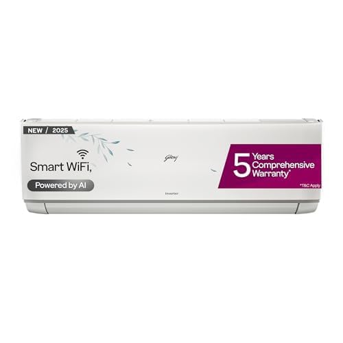 Godrej 1.5 Ton 3 Star (5 Years Comprehensive Warranty) 5-In-1 Convertible Cooling Inverter Split AC (Copper, Model, Heavy Duty Cooling at 52 °C, AC 1.5T EI 18A3T PYA IVBL IOT, White)